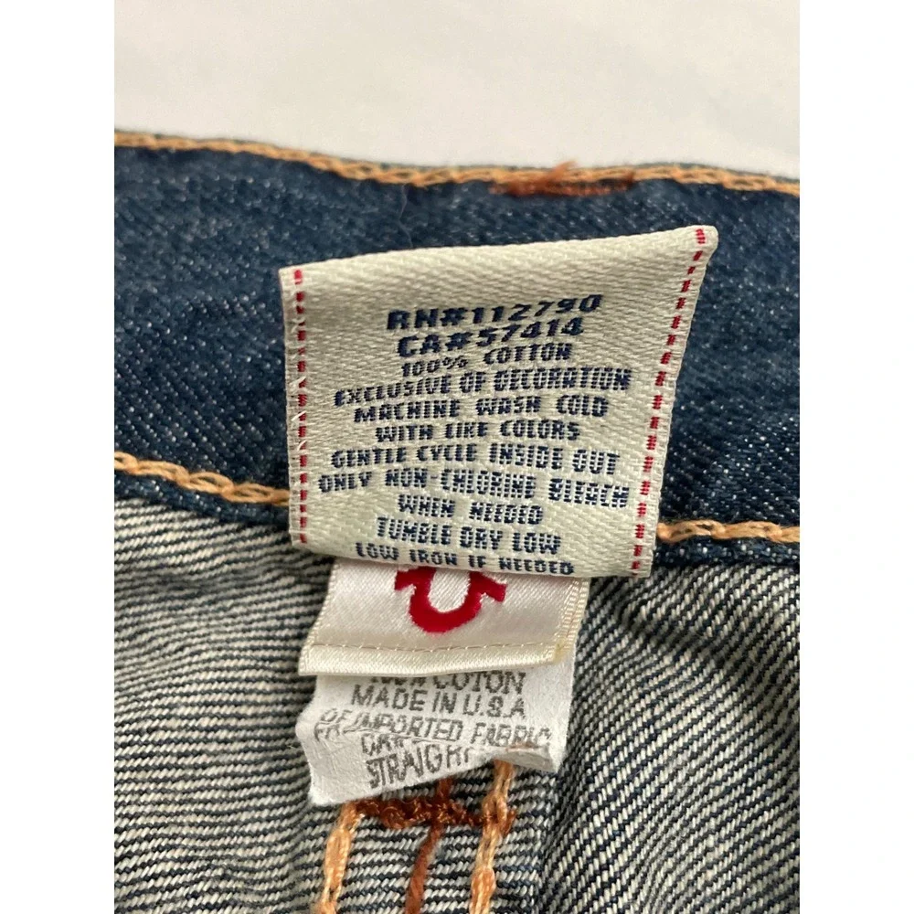 True Religion Straight Jeans Mens 34x34 Blue Thick Contrast Stitch Made in USA